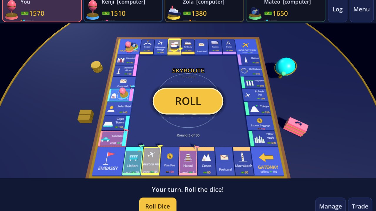 A game of SkyRoute Tycoon on the 3D table
